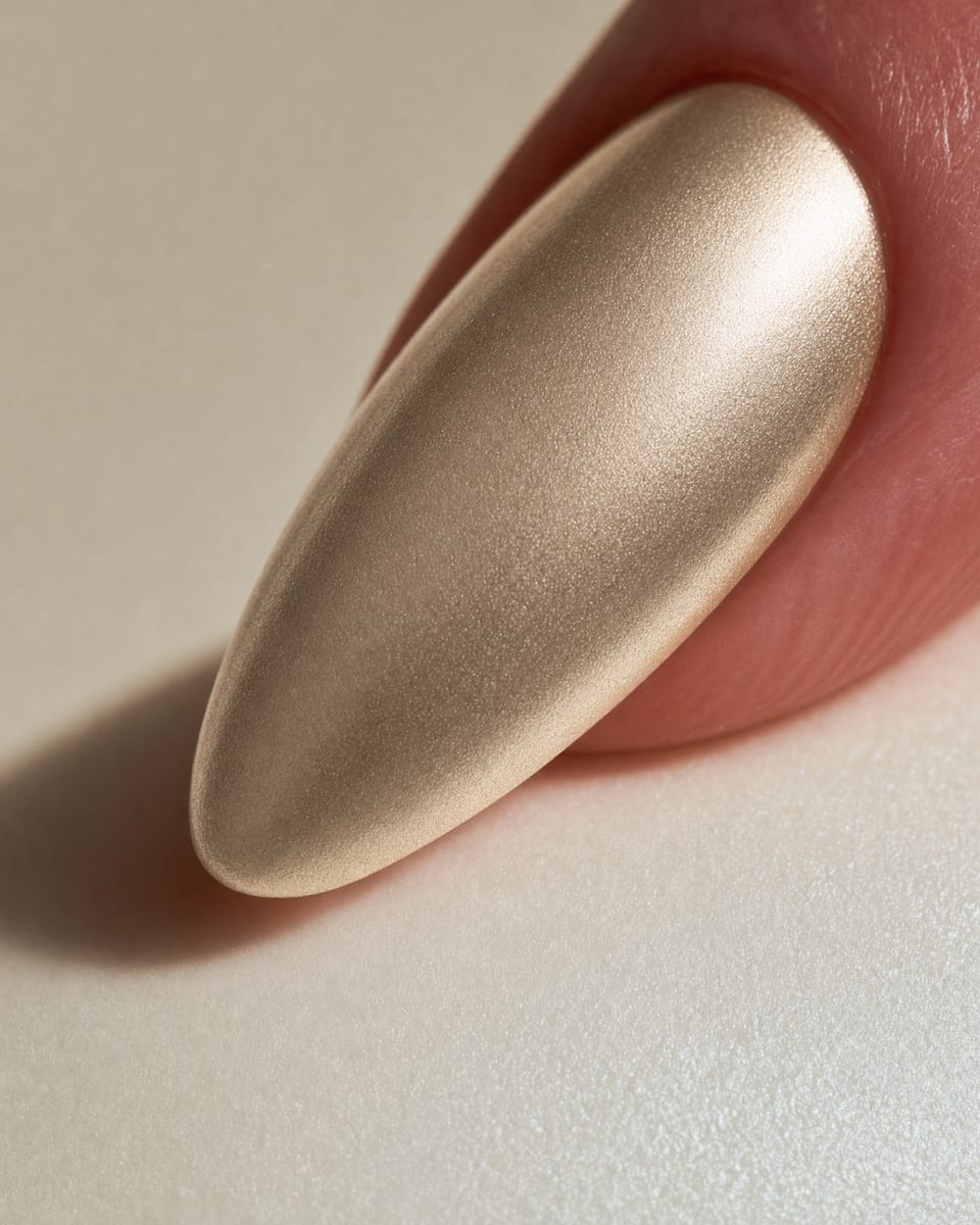 Champagne gold chrome on short almond nails