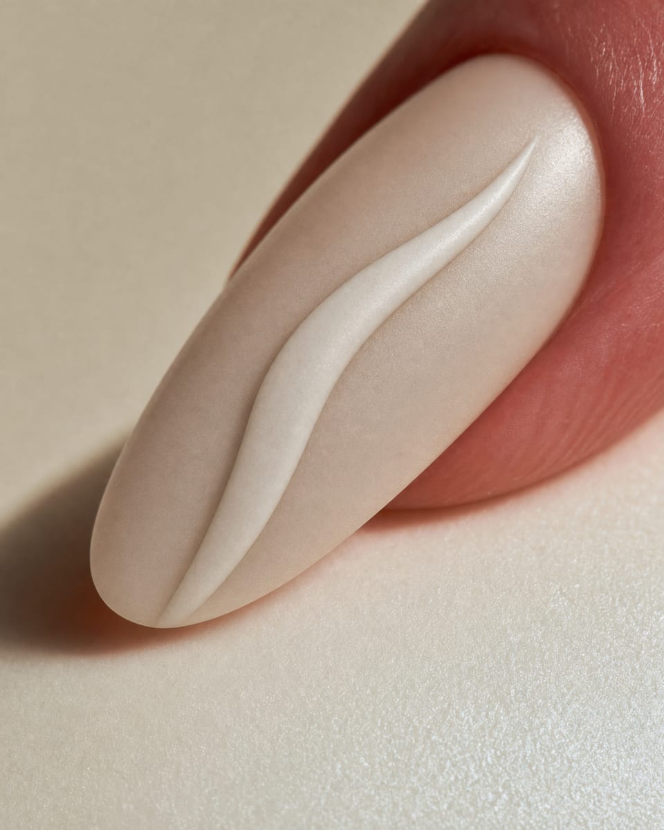 Raised porcelain-white ridge down the center of each nail